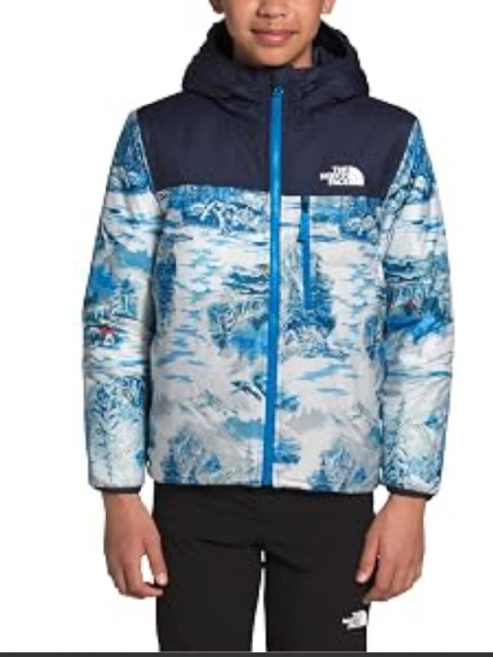 North Face Reversible Boy Puffer Jacket Sz XXS (5 Yrs) Blue Mountains Full Zip